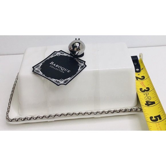 Butter Dish white and silver edged New - Picture 4 of 8